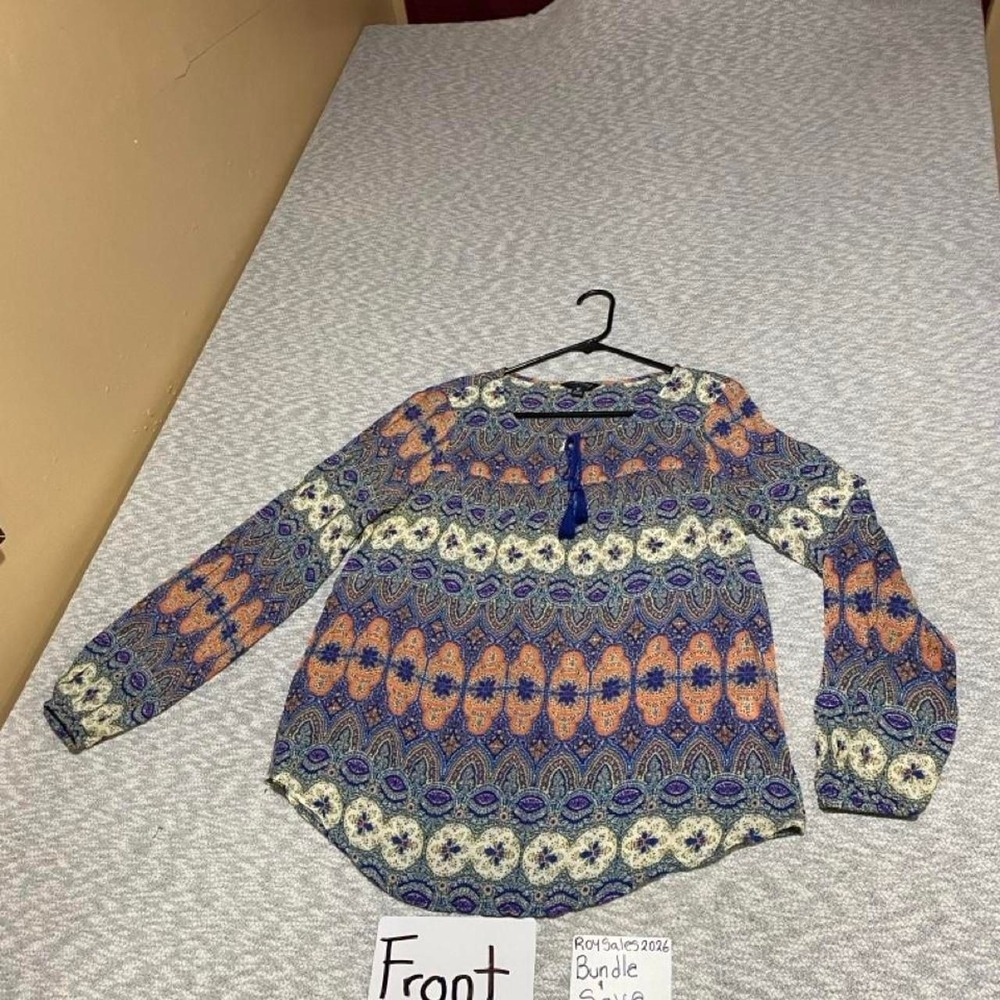 Lucky Brand multicolor geometric patterned blouse with tassel women M. SKU-C168
